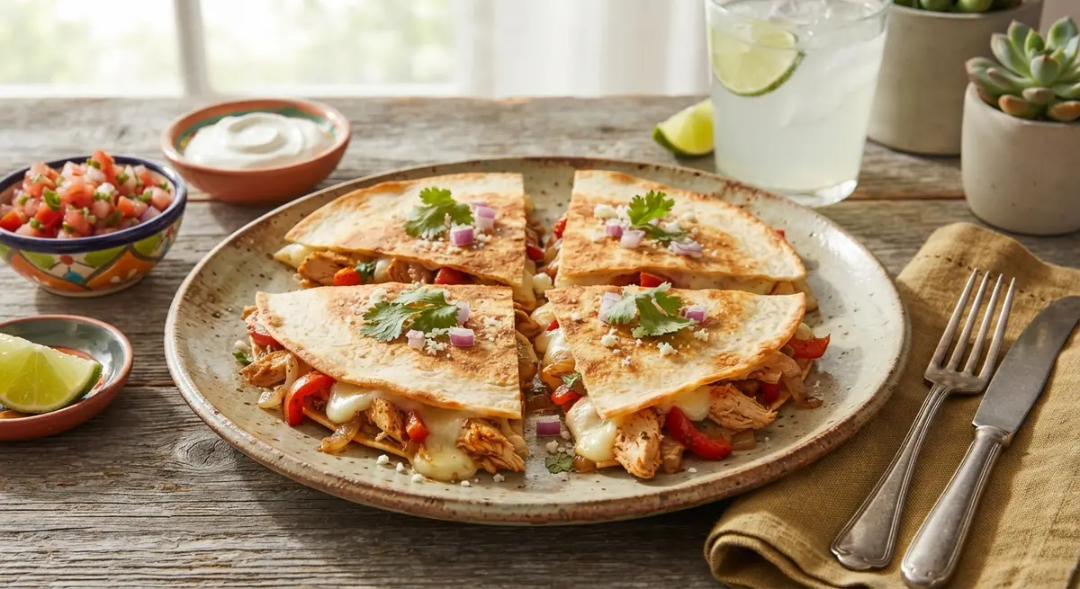 Melted Chicken and Cheese Quesadilla Wedges